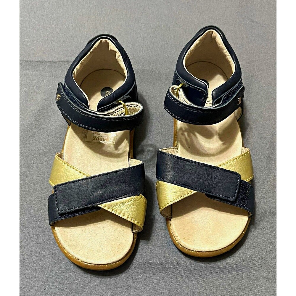 Bobux Kids Leather Strappy Sandals Navy/Gold Hook & Loop EU 26